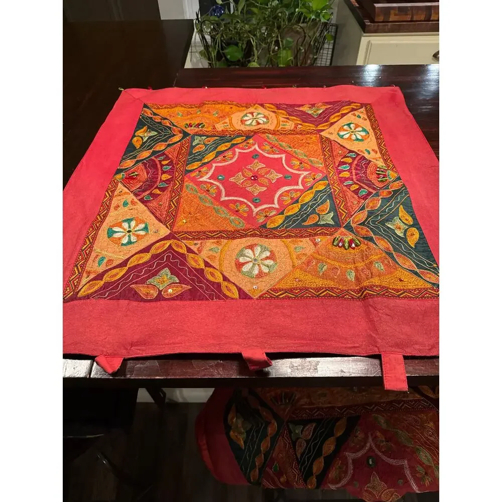 Pier 1 Imports Boho Embroidered Beaded Wall Hanging Tapestry - 30x30